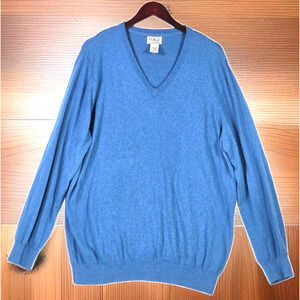 LL Bean Cashmere Cotton Men's V-Neck Sweater Blue Long Sleeve Pullover Size XL